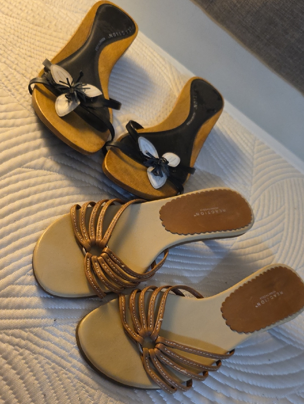 Kenneth Cole Reaction Two-Pair Slide Sandals in Mustard, Black & Tan